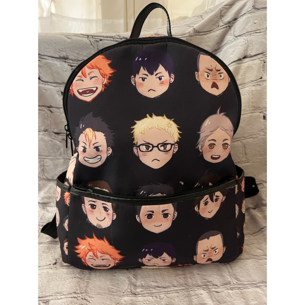 Haikyuu Anime Chibi Characters Black Backpack Hinata Kageyama School Bag